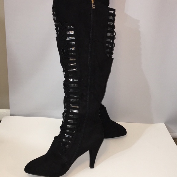 Lane Bryant Black Cutout LaceUp Over Knee Boot - Picture 7 of 13